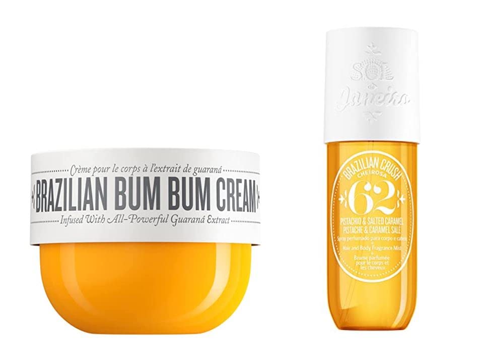 Brazilian Bum Bum Cream & Body Perfume Mist Set - Hydrating & Firming Skin Care with Coconut & Pistachio Scent - Perfect for Body Moisturizing & Post-Shower Care
