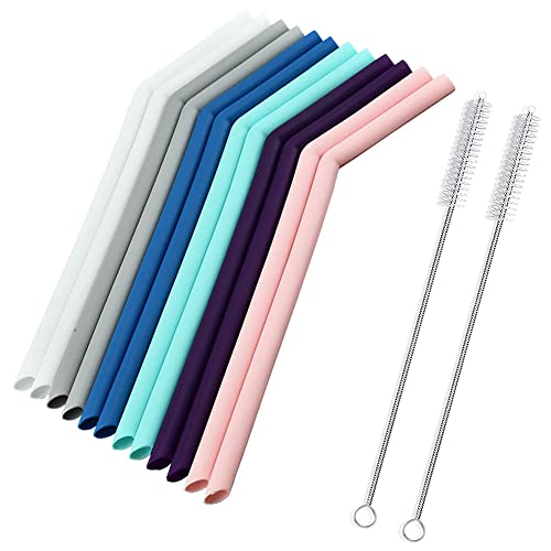 Reusable Silicone Straws with Brush - BPA Free 12-Pack for 30oz & 20oz Glasses - Perfect for Smoothies & Iced Coffee