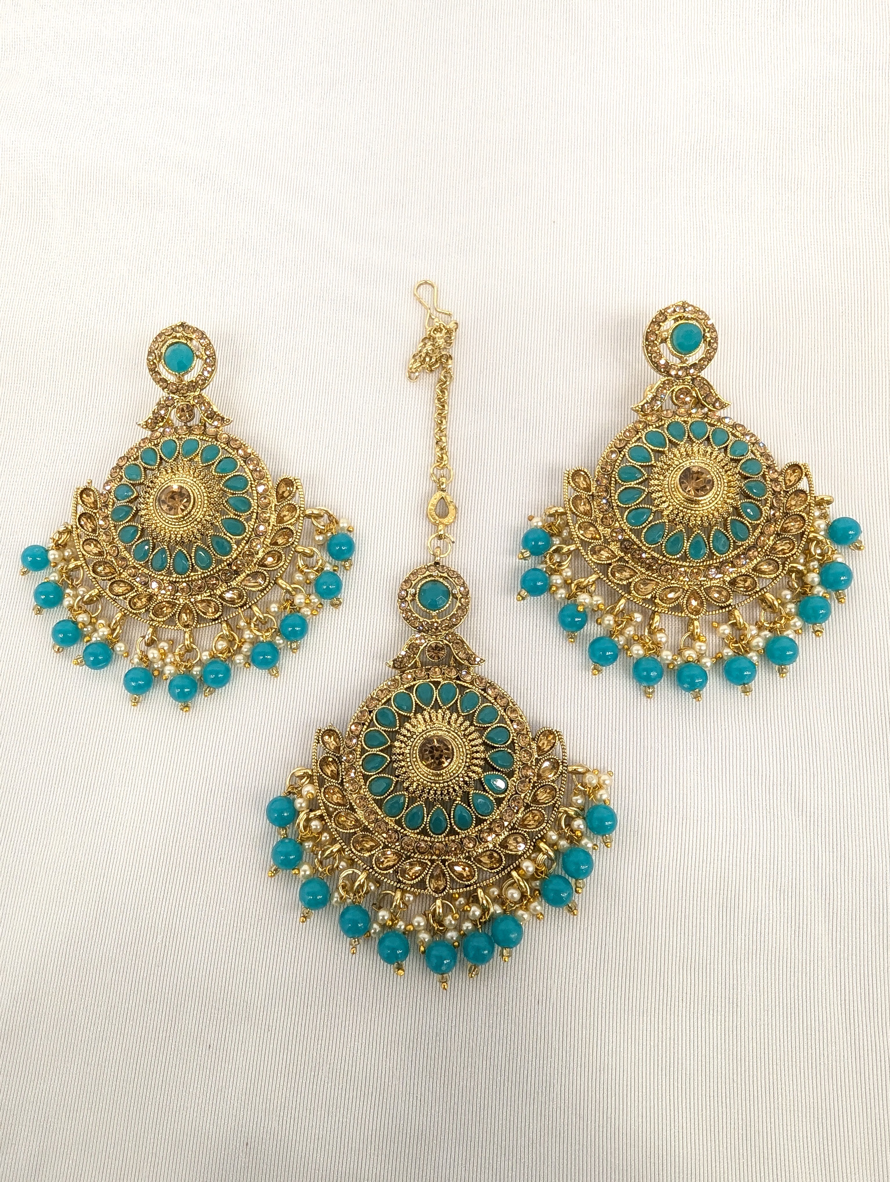 Keya Stone Earrings and Tikka Set - Handmade Boho Jewelry for Women, Indian Ethnic Fashion Accessories - Perfect for Weddings, Festivals & Boho Chic Outfits