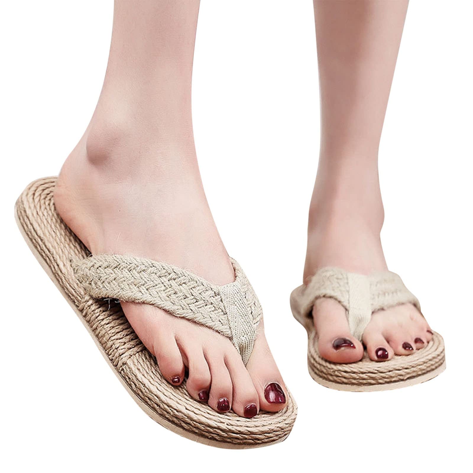 Women's Summer Flip Flops - Comfortable Cotton Linen Beach Sandals with Woven Flat Sole | Casual Outdoor Wear for Pool, Vacation, and Seaside Walks