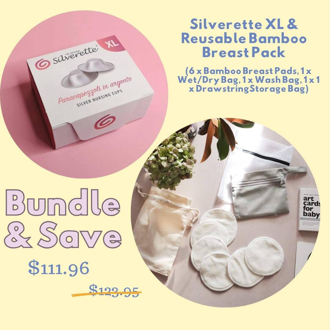 Silverette XL Silver Nursing Cups + Organic Bamboo Reusable Breast Pads for Breastfeeding Moms - Perfect for Sore Nipple Relief & Comfortable Nursing at Home or On-the-Go