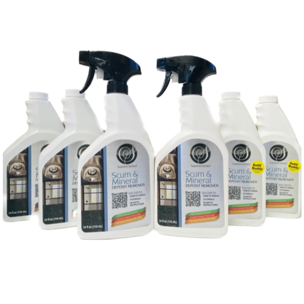 Scum and Mineral Deposit Remover - 6 Pack Refill Value | Effective Bathroom & Kitchen Cleaner for Shower, Sink, and Faucet Stain Removal