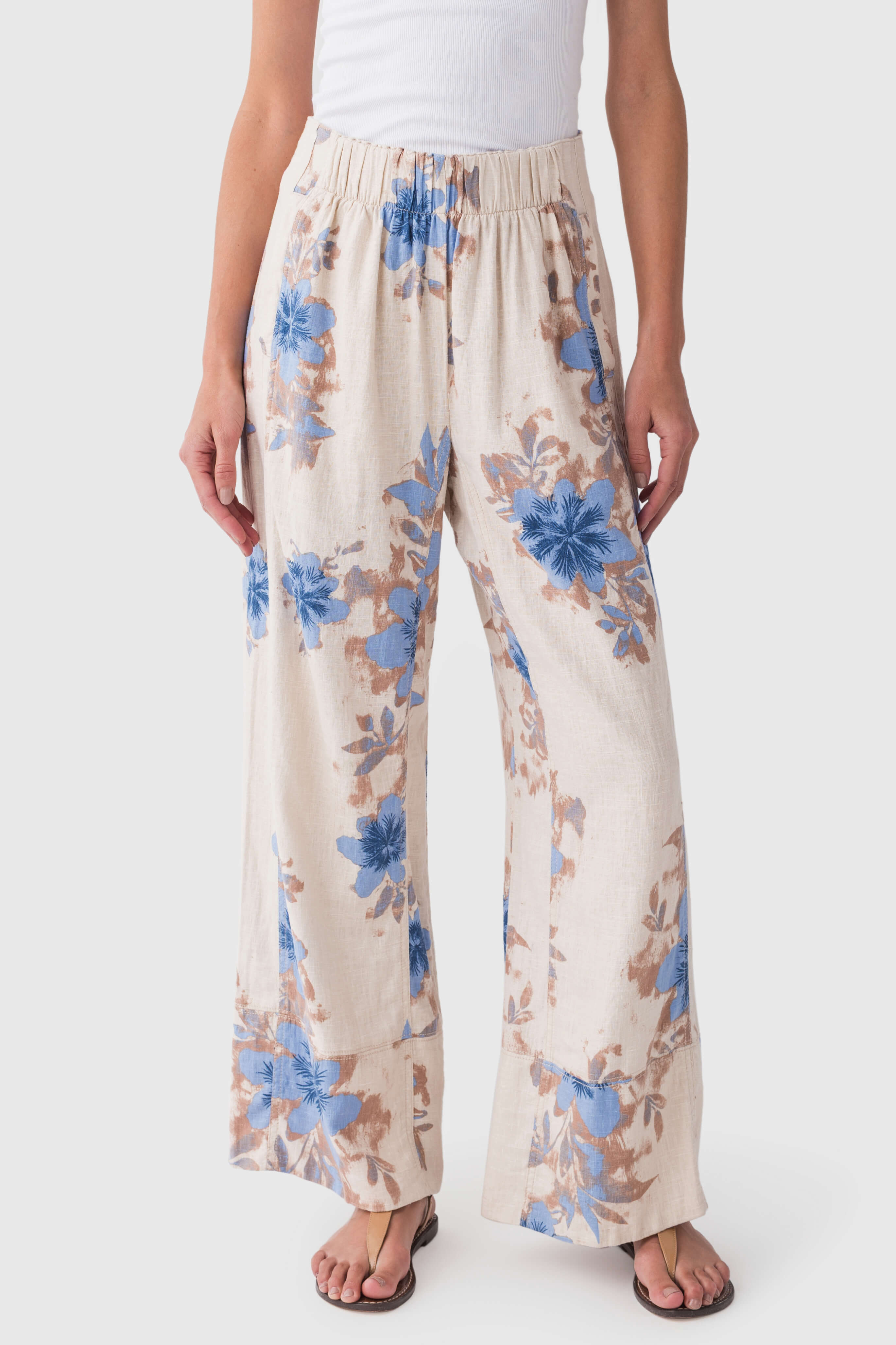 Free Women's Days End Printed Linen Pull-On Pants - Comfortable Elastic Waist Casual Trousers for Summer, Beach & Boho Style Outfits