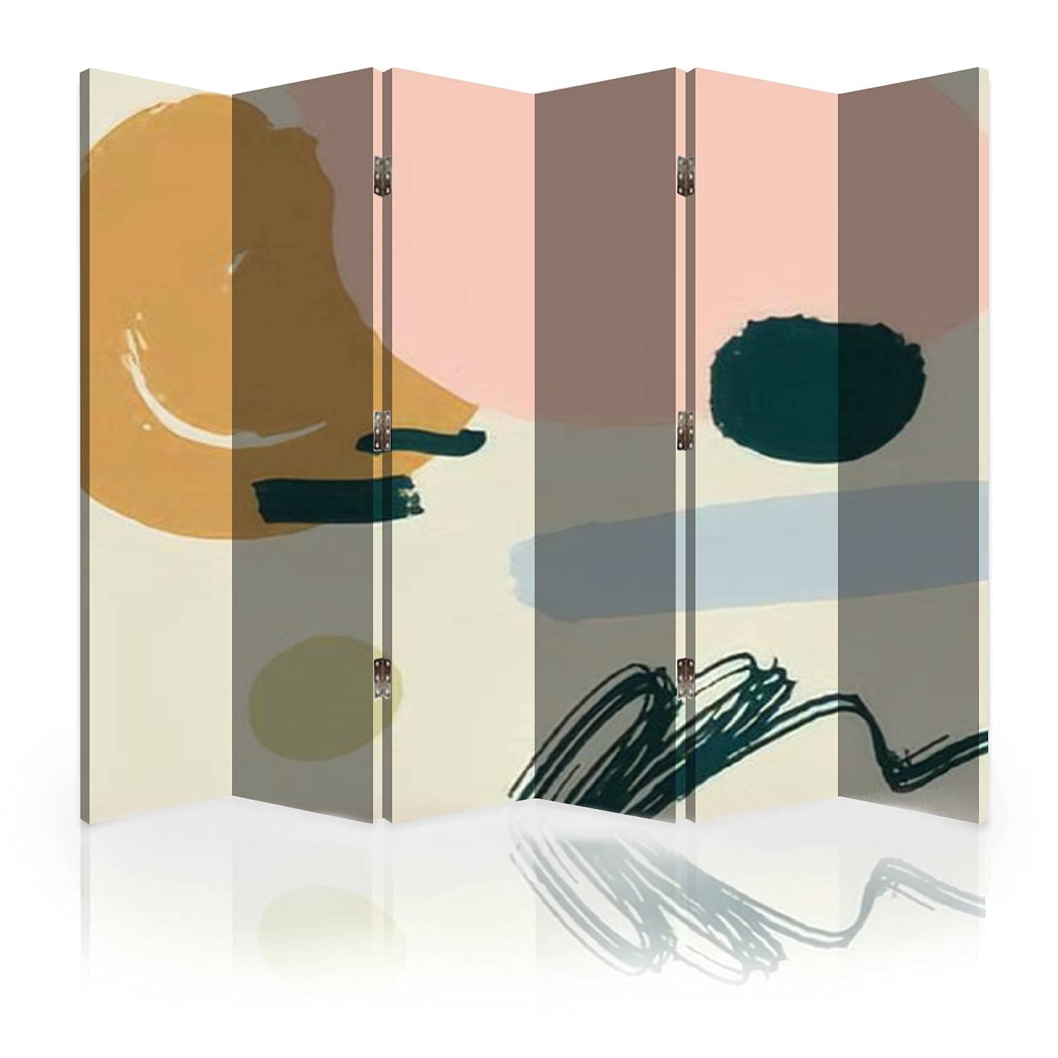 Mid Century Modern Canvas Room Divider Screen - 6 Panel Folding Privacy Partition with Abstract Scandinavian Art - Perfect for Home Office, Studio, and Open Space Room Separation