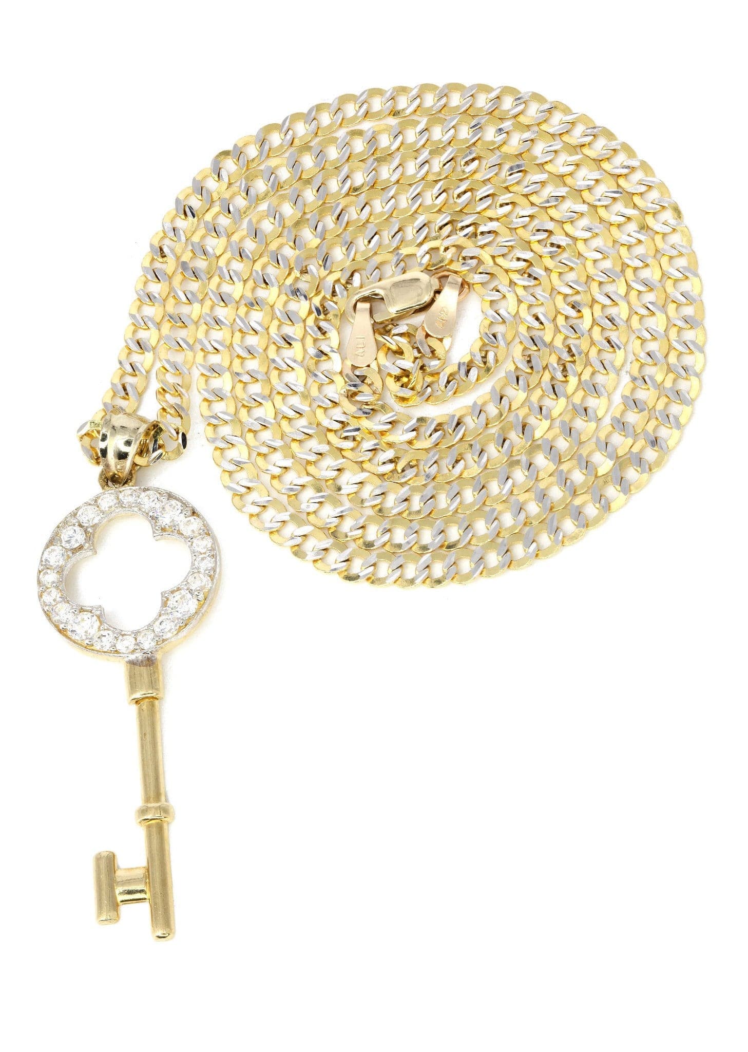 10K Yellow Gold Pave Key Necklace - 8.5 Grams Diamond-Cut Pendant for Women | Perfect Gift for Birthday, Anniversary & Valentine's Day | Elegant Jewelry for Everyday Wear & Special Occasions