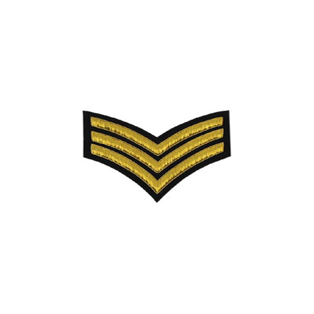 3 Stripe Chevrons Badge Gold Bullion on Black - Premium Military Insignia for Uniforms, Jackets & Caps | US Army Style Emblem