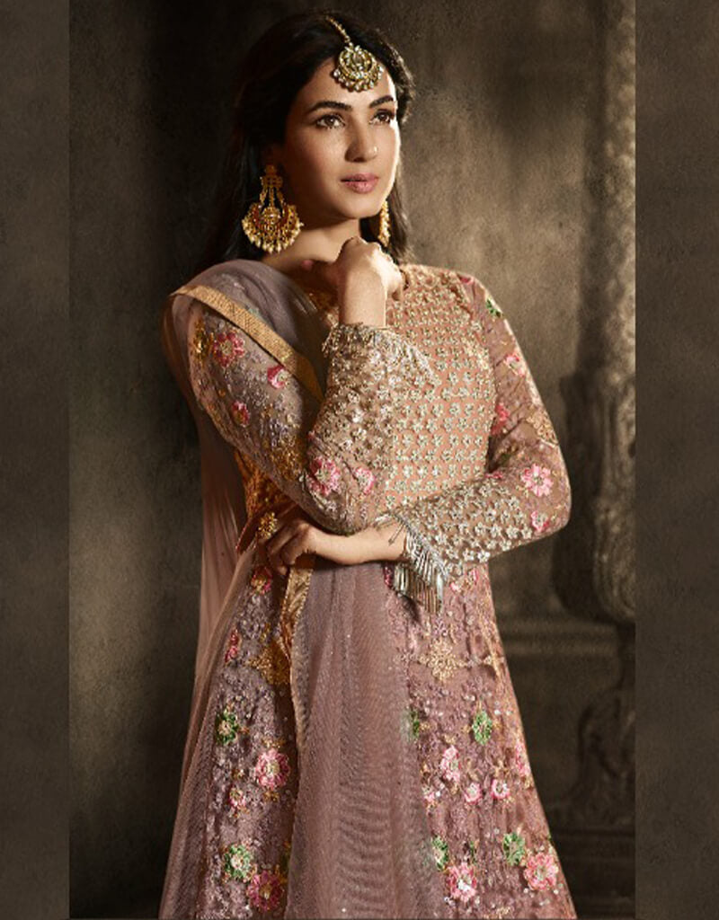Brandy Rose Net Pant Anarkali Dress - Elegant Indian Party Wear for Women, Wedding Guest Outfit, Festive Occasions & Special Events
