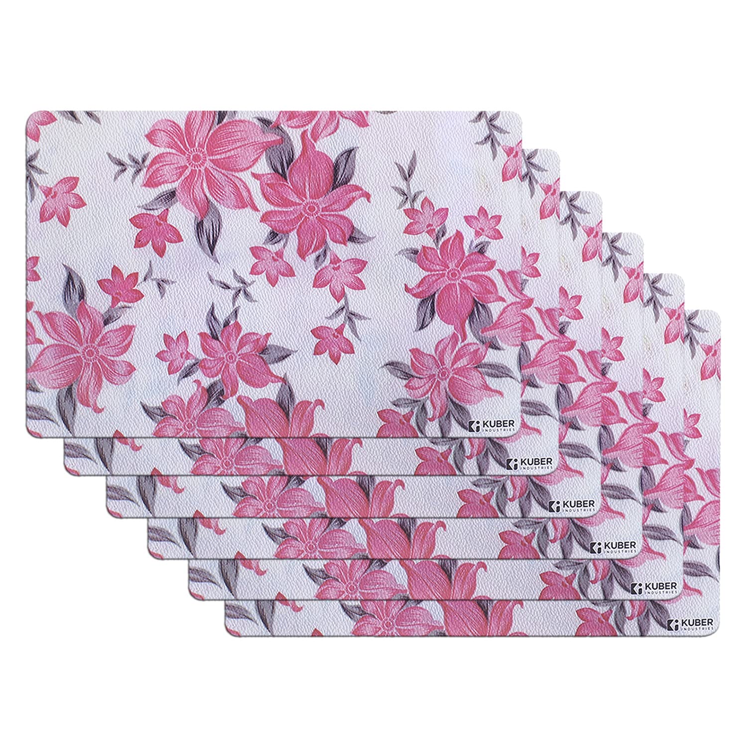 Kuber Industries Non-Slip PVC Fridge Mats Set of 6 - Cream & Pink Floral Design Refrigerator Liners, Kitchen Shelf Protectors for Fruits, Vegetables, and Beverages | Perfect for Organizing and Protecting Your Fridge Interior