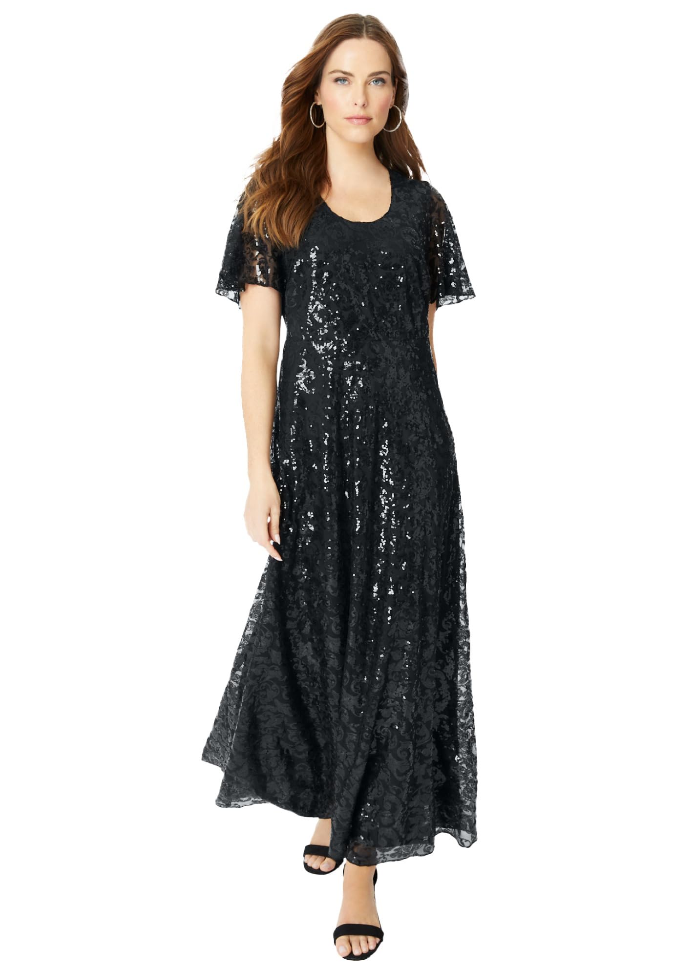 Romantic Plus Size Sequin Maxi Dress for Women - Elegant Evening Gown for Parties, Prom, Weddings & Special Occasions