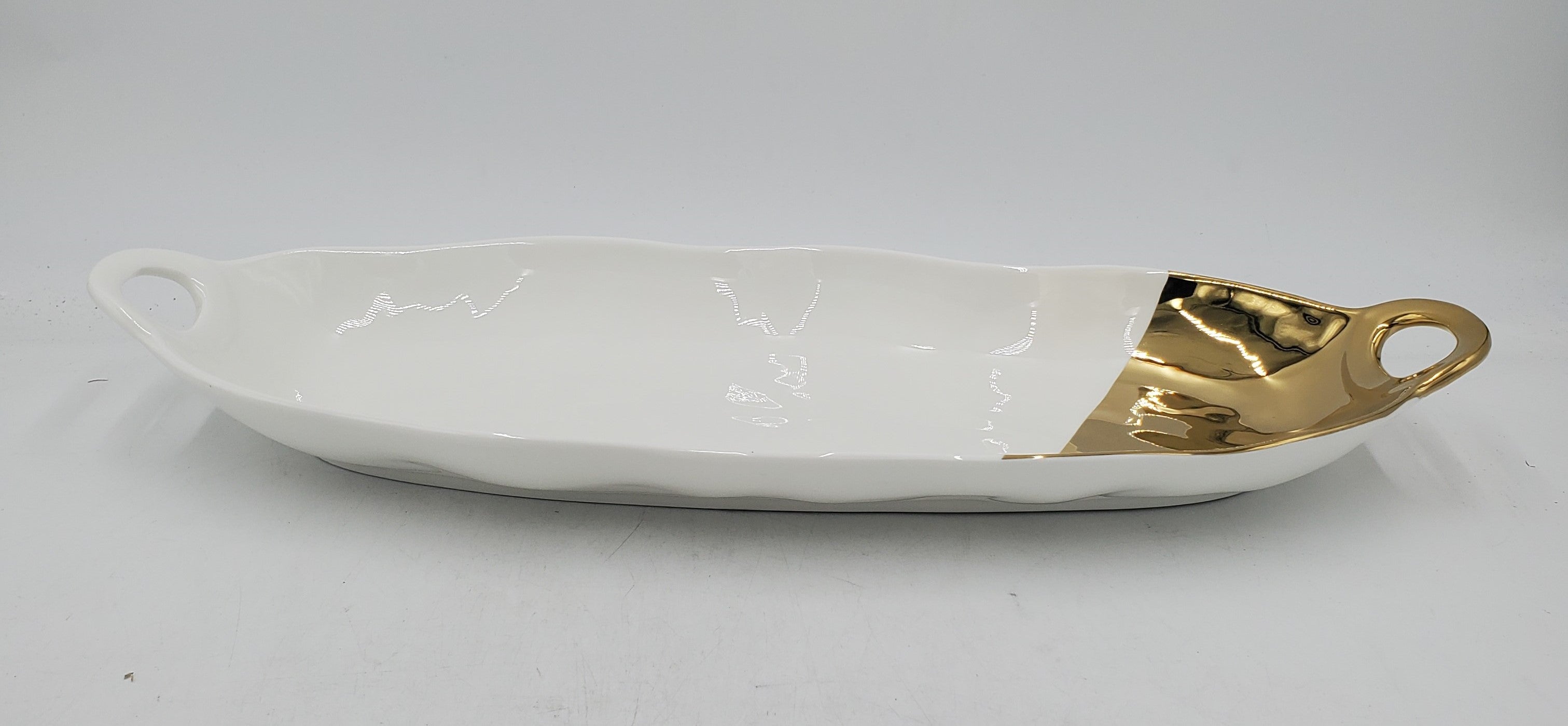 19x7.5 Inch Gold Decorative Serving Platter with Handle - Set of 18 - Perfect for Parties, Weddings, and Buffet Dining