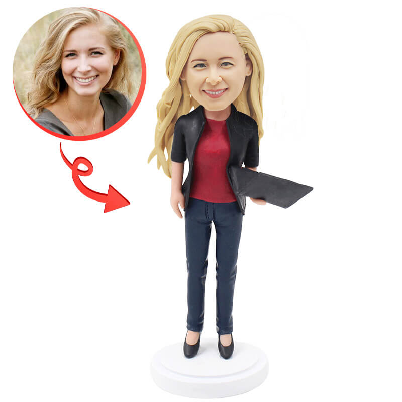 Custom Business Lady with Laptop Bobblehead - Personalized Office Desk Decor for Women Professionals - Perfect for Corporate Gifts, Work Anniversary, and Boss Appreciation