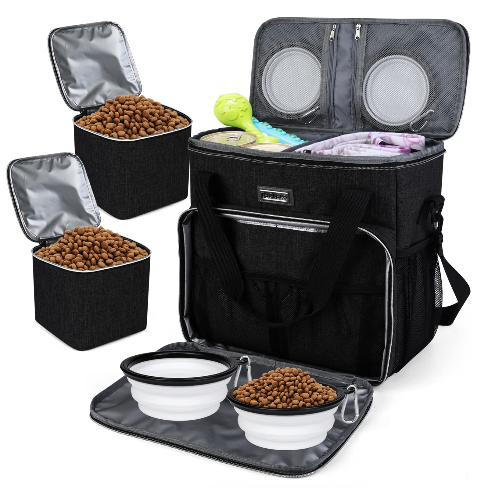 BAGLHER | Dog Travel Bag for Small Medium Large Dogs - Pet Carrier with 2 Food Containers & Collapsible Bowls | Durable Pet Travel Accessories for Airplane, Car, Camping & Outdoor Adventures