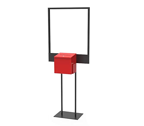 FixtureDisplays® Red Metal Collection Box - Ballot, Donation & Bulletin Poster Stand (11063+10918-RED) - Perfect for Voting Booths, Fundraising Events & Community Bulletin Boards