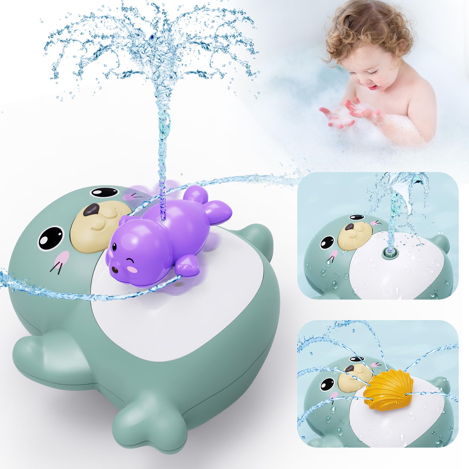 Sea Lion Spin Spray Bath Toys for Babies & Toddlers 1-8 Years - Fun Sensory Water Play for Bathtub & Shower - Perfect Baby Bath Toys for 6-12 Months & Kids Ages 4-8 - Great for Early Learning & Motor Skills Development