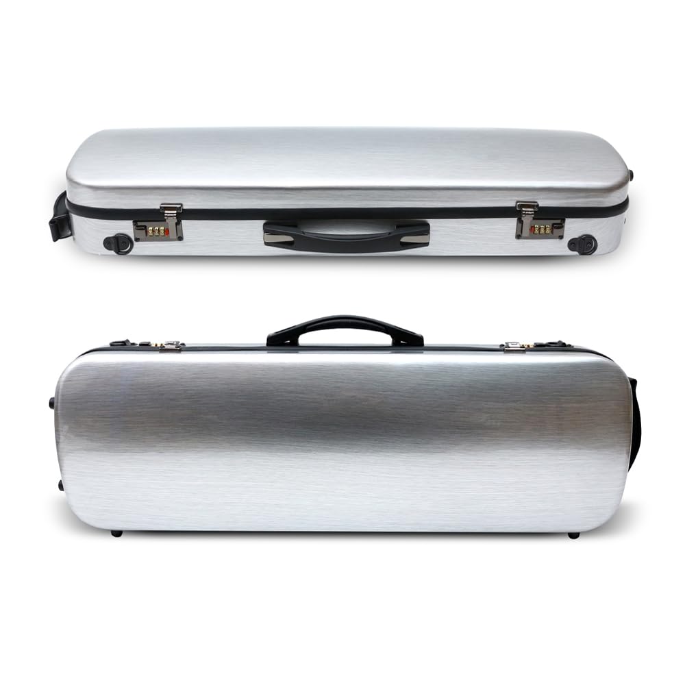 Premium 4/4 Full Size Carbon Fiber Oblong Violin Case - Hard Shell Rectangle Design with Soft Padding, Back Straps & Music Sheet Bag (Silver with Code Lock) - Perfect for Professional Musicians, Travel & Storage Protection