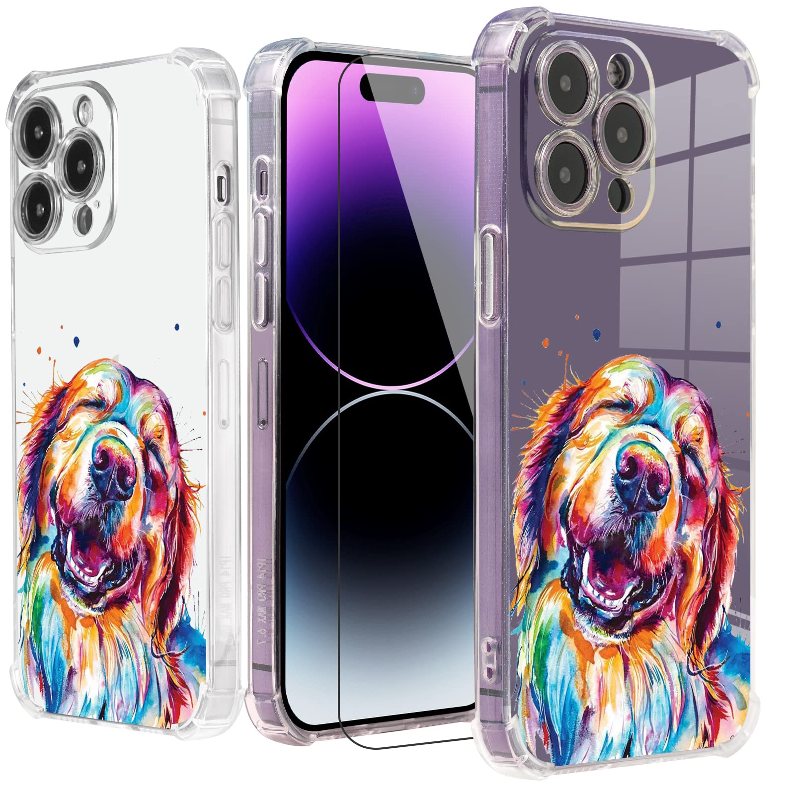 Golden Retriever Design iPhone 12 Pro Max Case with Rainbow Pattern - 6.7