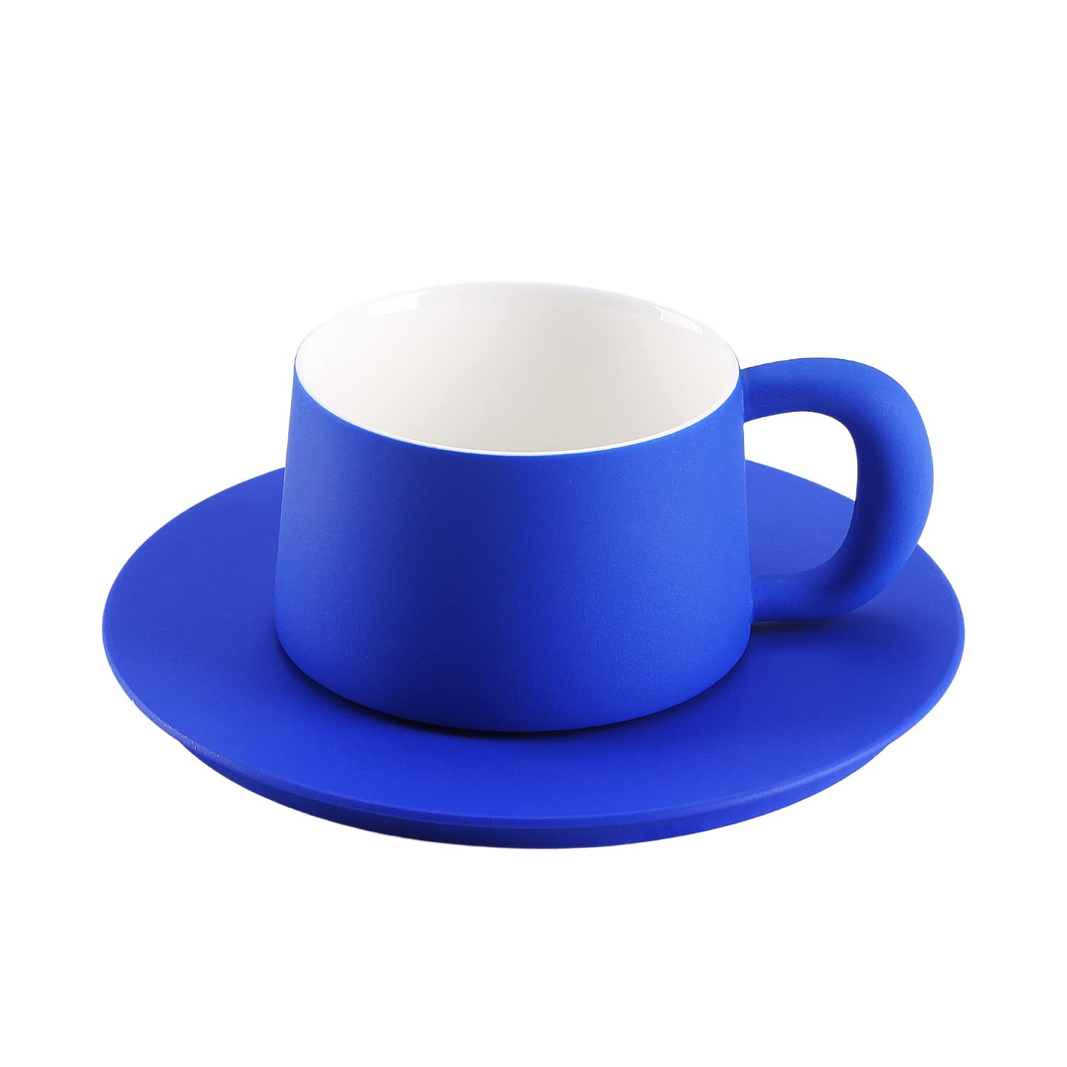 Airmoon Porcelain Espresso Cups with Saucer - 10.5oz Ceramic Coffee Mugs for Cappuccino, Latte Art, Cafe Mocha & Tea - Durable Cup Holder Set in Klein Blue - Perfect for Coffee Shops, Home Brewing & Gifts