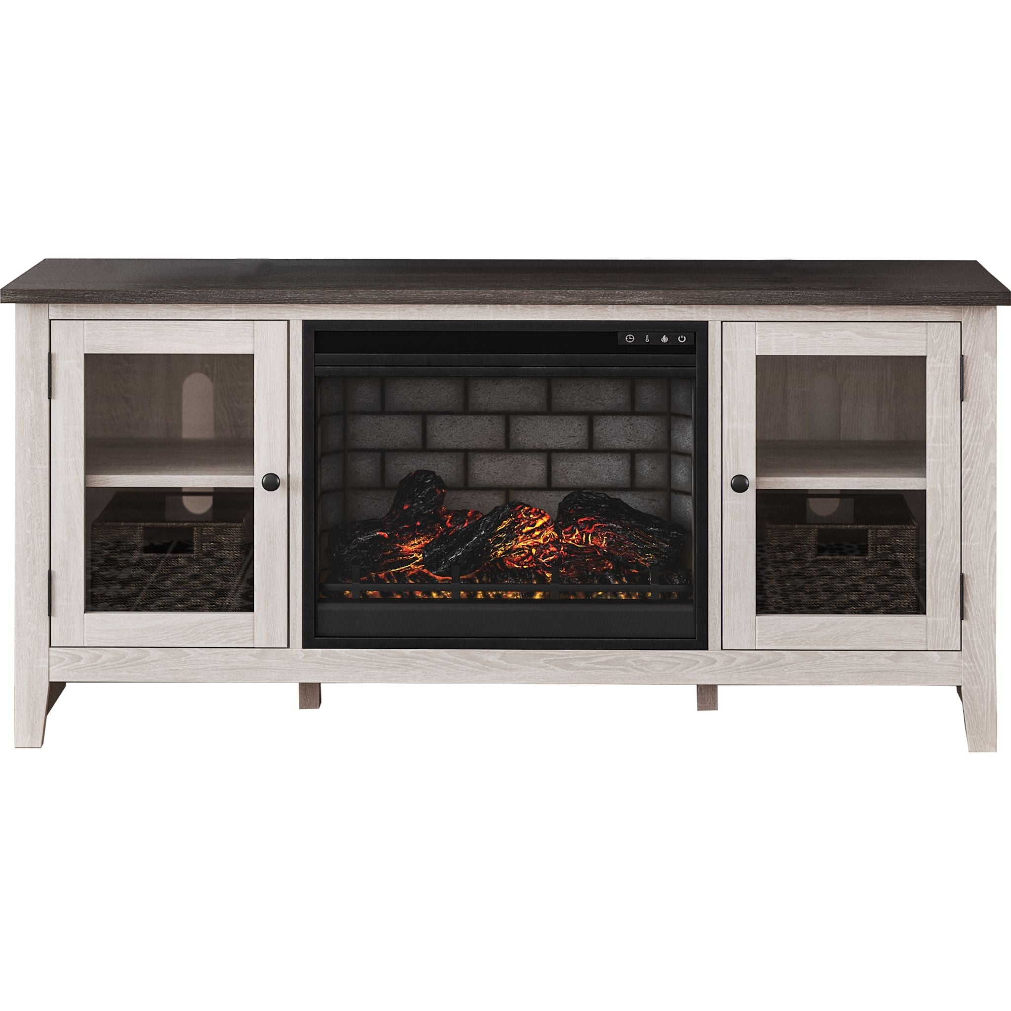 Dorrinson Two-Tone Credenza with Built-In Fireplace - Stylish TV Stand & Living Room Storage Solution for Modern Homes