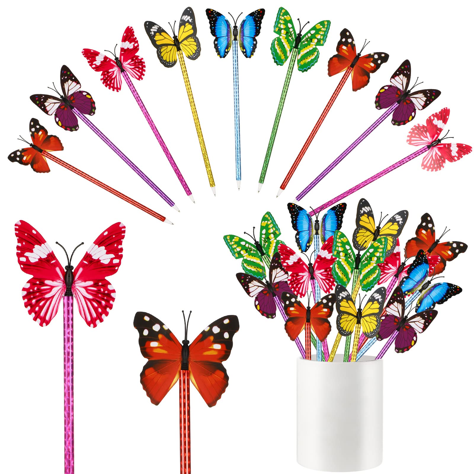 24-Piece Bulk Flower Pens Set - Sunflower, Butterfly & Calla Lily Ballpoint Writing Pens (0.5mm & 0.7mm) for Home, School, Office, Party Favors & Decorations - Perfect for Gift Giving, Wedding Favors, Teacher Appreciation & DIY Craft Projects