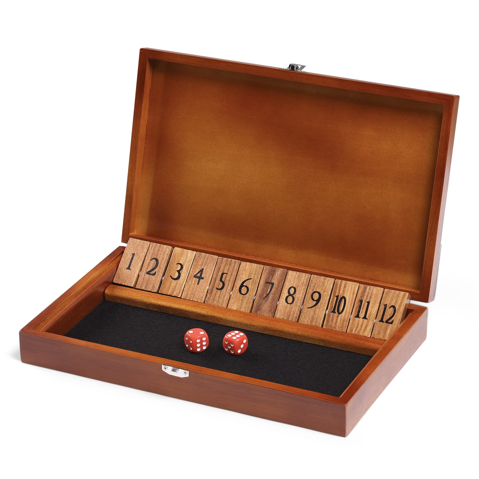 Shut The Box Dice Game - Wooden Classic Board Game with 12 Numbers, Lid & 4 Dice | Gift Ready with Rules | Fun for Kids, Adults & Family | Perfect for Classroom, Home, Parties & Pubs | Great for Math Learning, Family Game Night & Social Gatherings