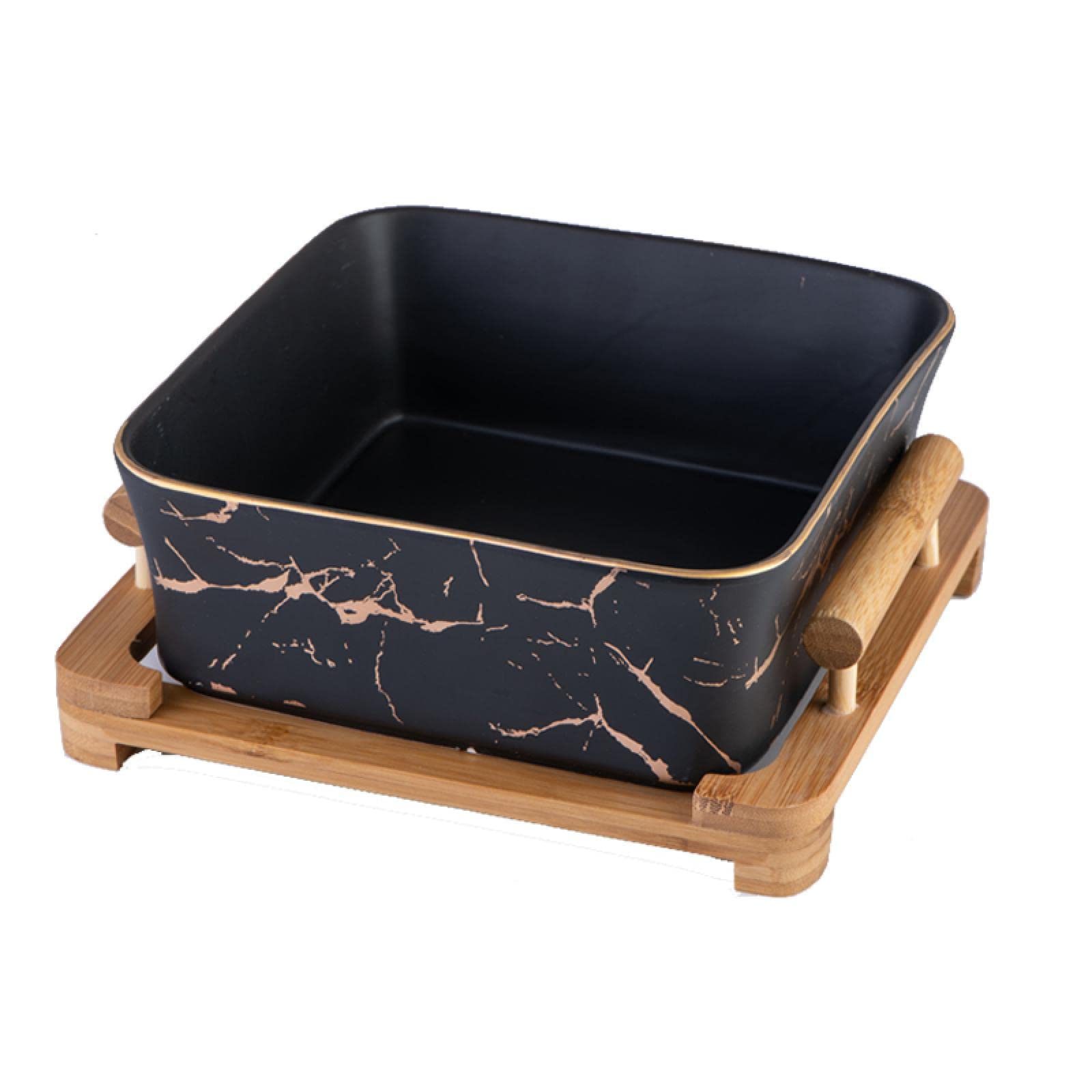 Premium Black & White Marble Ceramic Square Fruit Bowl - 21cm Nordic Style Dried Fruit & Snack Serving Plate - Elegant Home Decor & Tableware for Parties, Dining, and Gift Giving