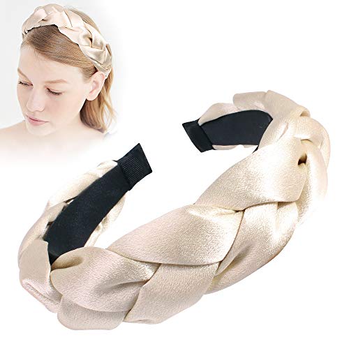 Women's Braided Headbands - Wide Turban Thick Twist Hair Bands for Girls & Women | Soft Stretchy Hair Accessories for Workouts, Yoga, Fashion & Everyday Use (Champagne)