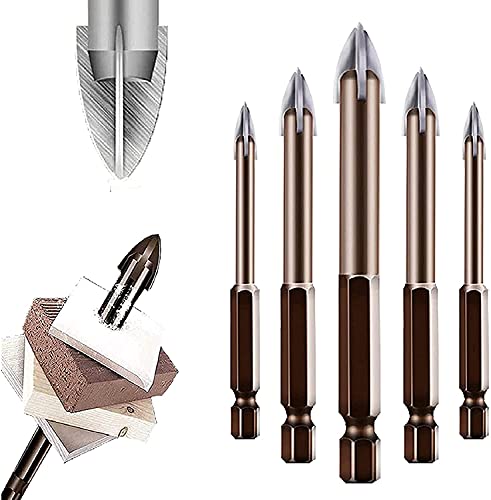 5/7PCS Titanium Alloy Drill Bit Set - Universal Multi-Purpose Drill Tap Bits for Glass, Tile, Concrete & Metal - High Efficiency Triangle & Cross Tip Tools for DIY & Professional Use (Home Renovation, Woodworking, Plumbing Projects)