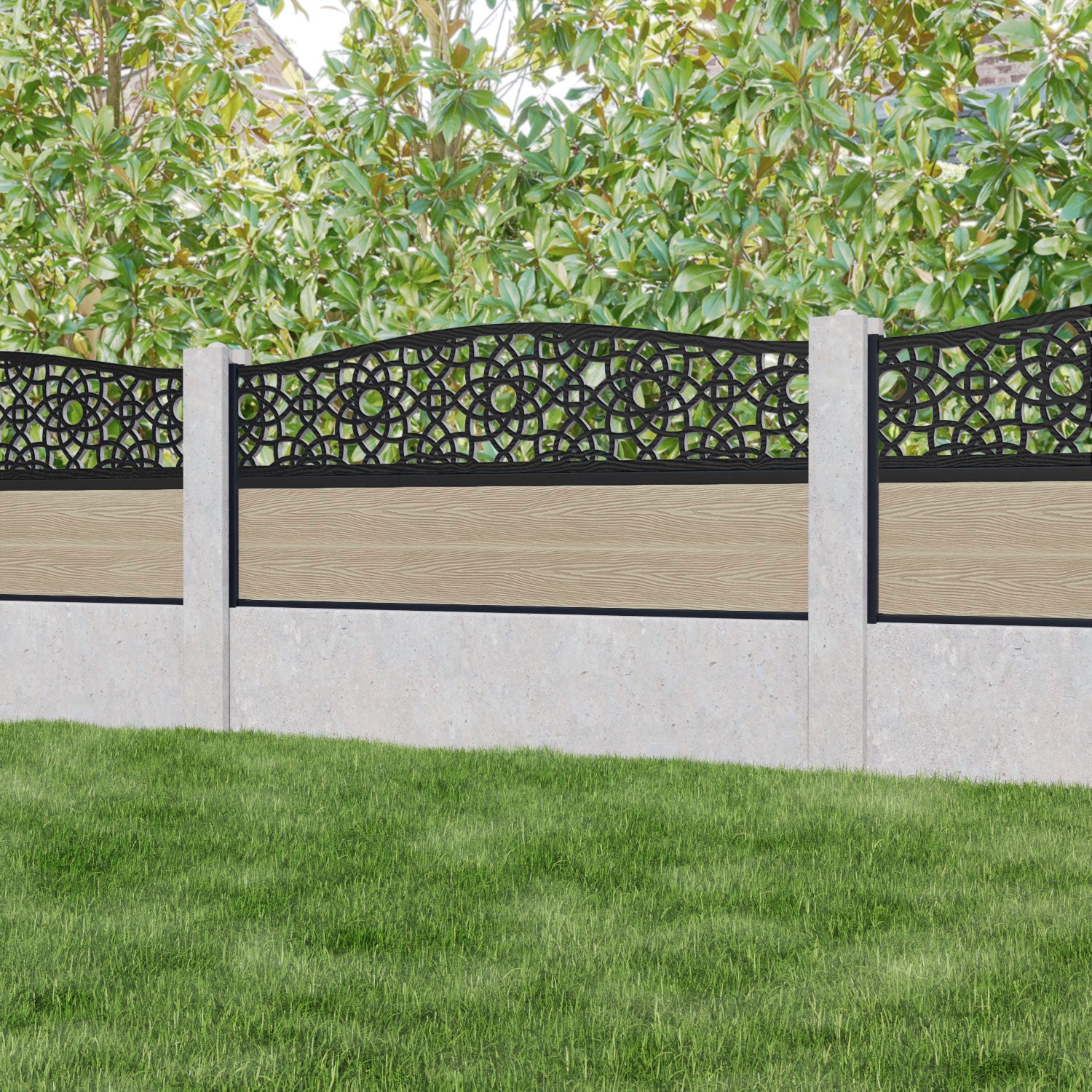 Classic Amber Curved Top Fence Panel - Light Oak Wood Privacy Screen for Existing Concrete Posts | Perfect for Backyard, Garden, and Patio Fencing