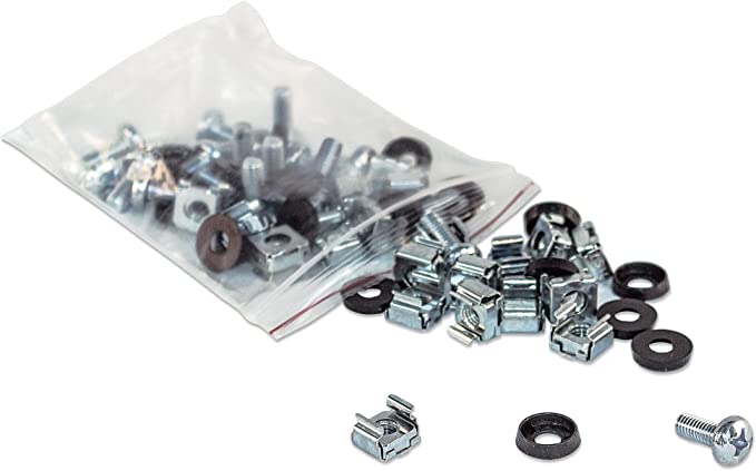 100 Pack M6 Cage Nuts, M6 Screws & Plastic Washers Kit - Heavy Duty Server Rack Mounting Hardware for Network Cabinets, Data Centers & IT Equipment Installation