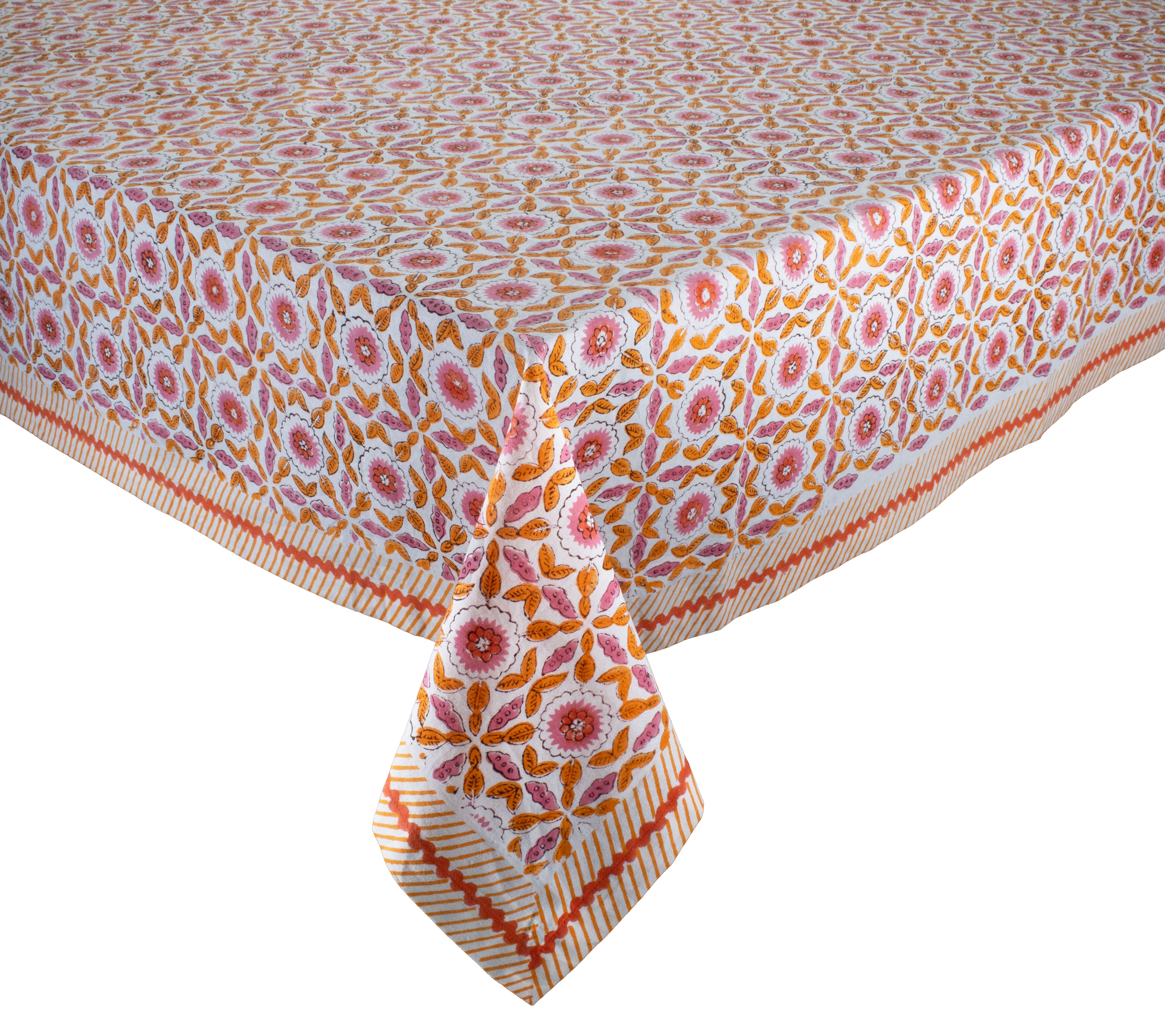 Majorelle White Pink Orange Tablecloth - Elegant Dining Table Cover for Parties, Weddings & Home Decor