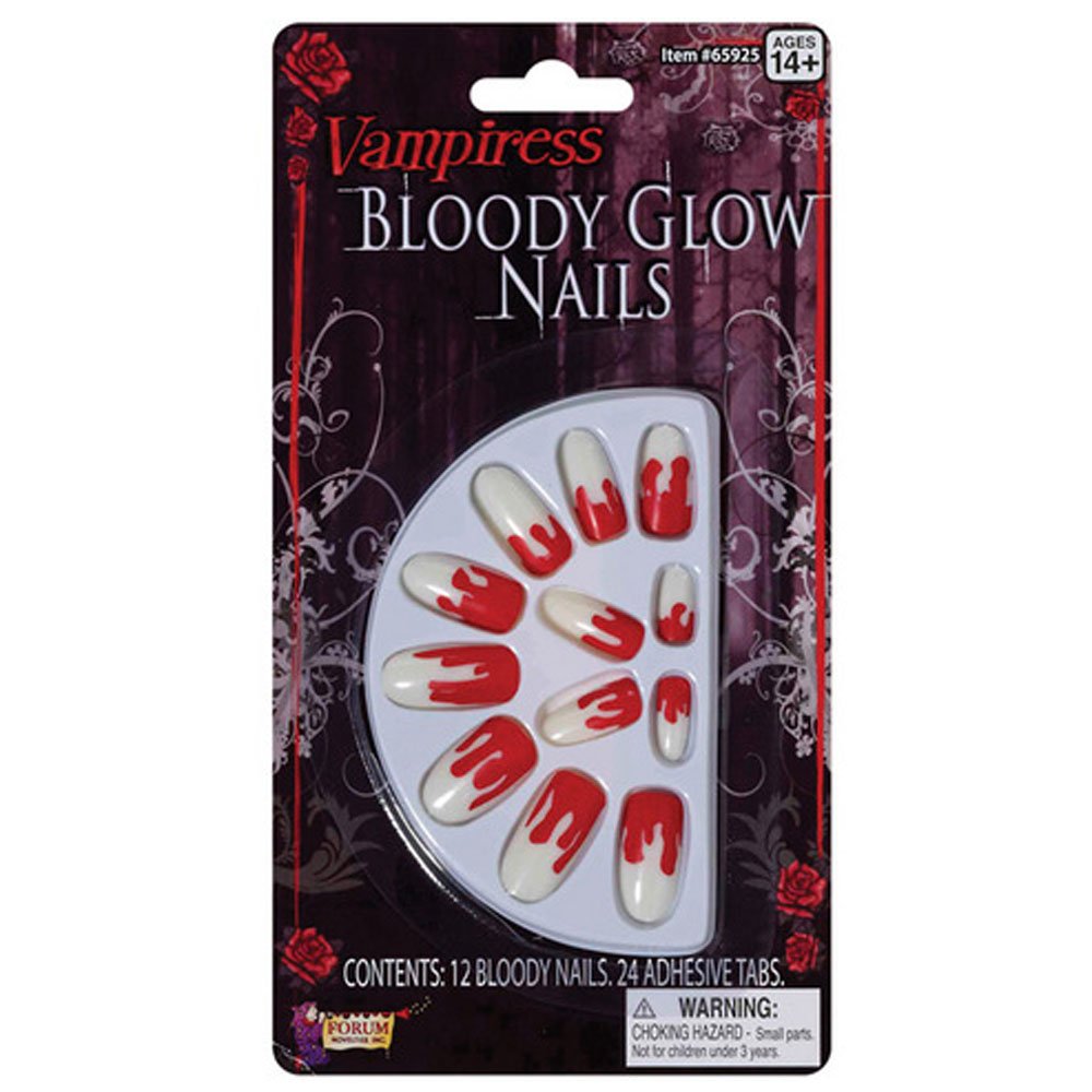 Vampire Blood Red Glow in The Dark Fake Nails for Adults - Halloween Cosplay & Party Nail Art Accessories