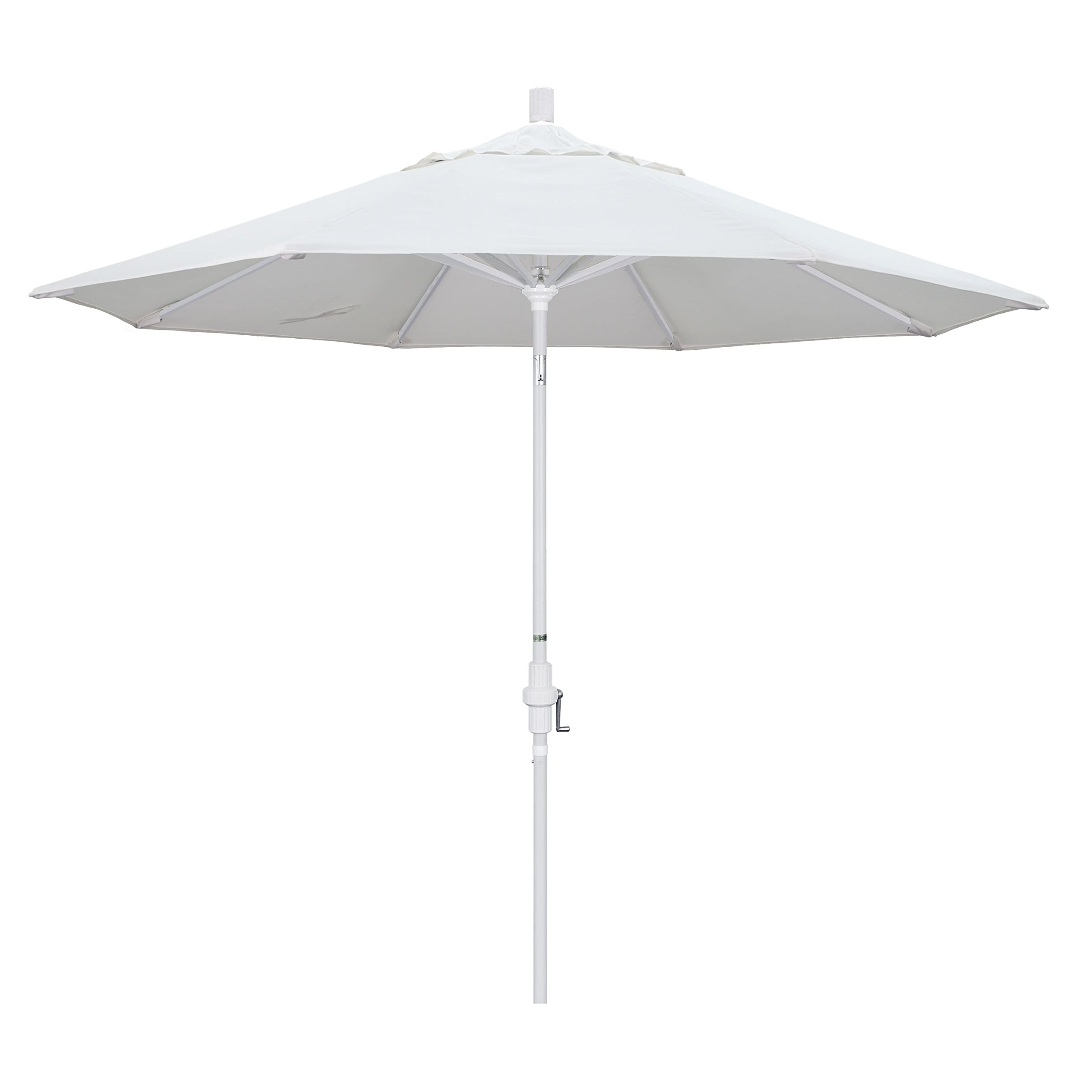 9' Round Aluminum Market Umbrella with Crank Lift & Tilt - White Pole & Olefin Canopy - Perfect for Patio, Garden, and Outdoor Dining in California