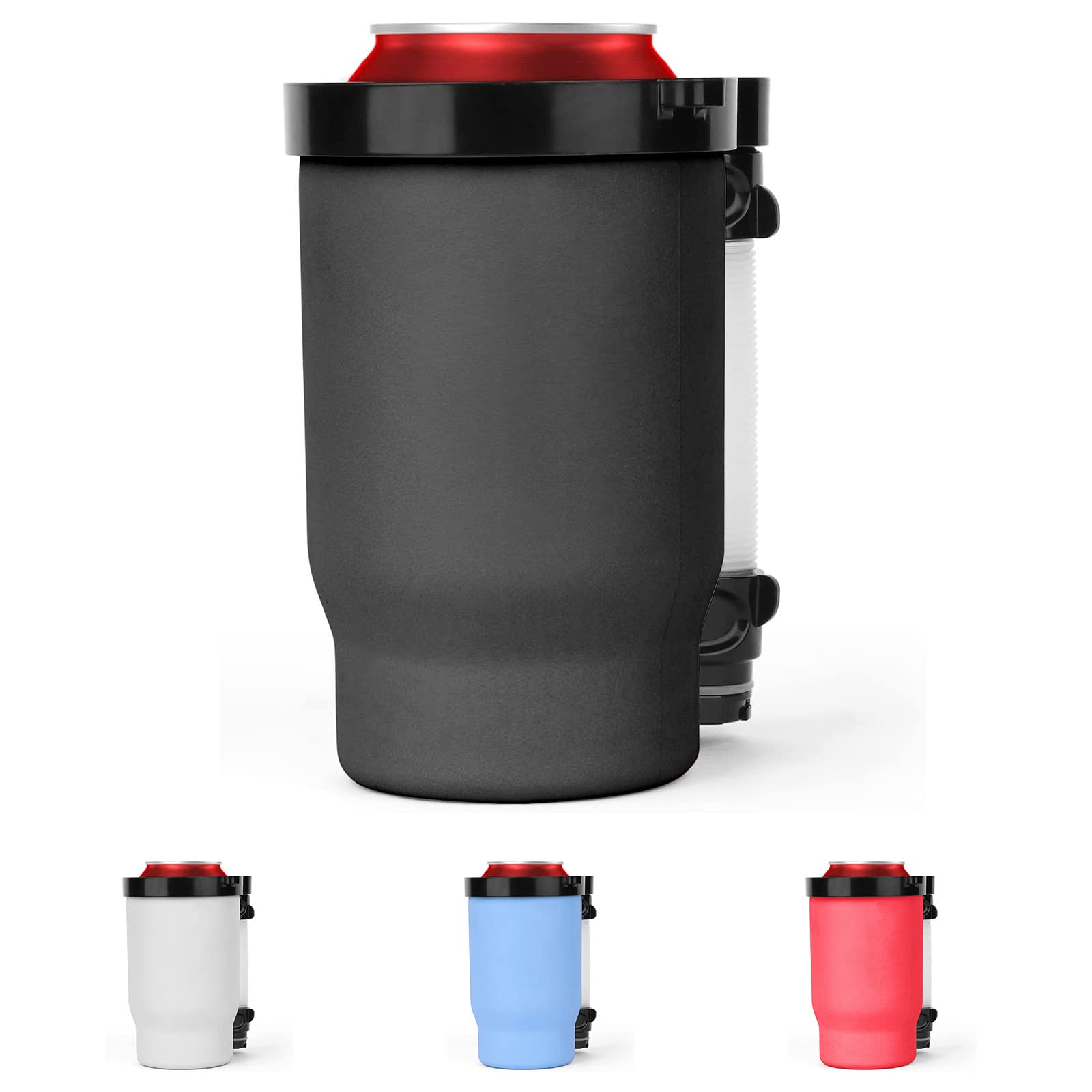 Bnesi 2-Pack Expandable Portable Can Cooler & Cup with Detachable Hose - Insulated Drink Funnel for Camping, Beach, and Outdoor Activities (Black)