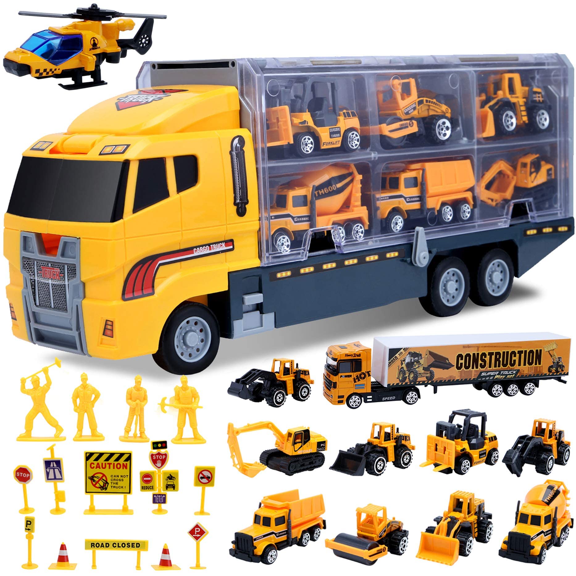 25 Pcs Engineering Die-Cast Construction Car Toys for Boys | Toddler Vehicles Gift Set for Ages 3-7 | ALOTJOY Kids Toys for Playtime, Birthday Parties & Learning Fun