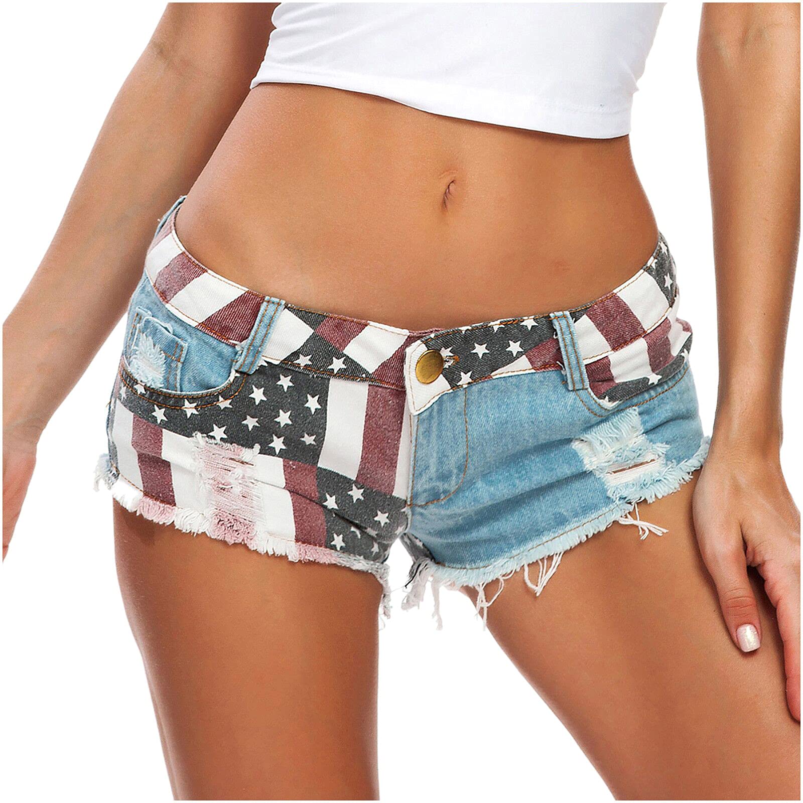 4th of July Patriotic Denim Shorts for Women - Summer Stretch Jeans for BBQ & Beach