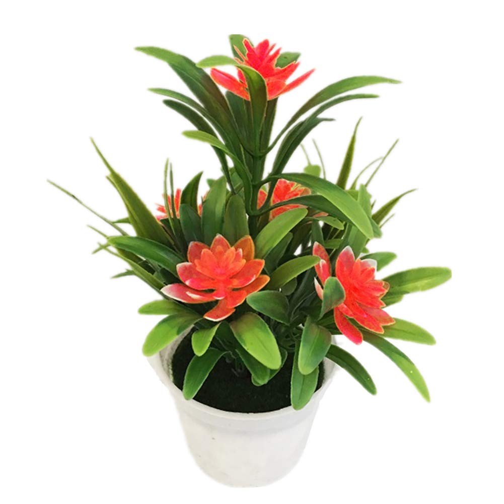 Bluelanss Artificial Lotus Flowers in Vase - Orange Table Centerpiece for Home & Office Decor