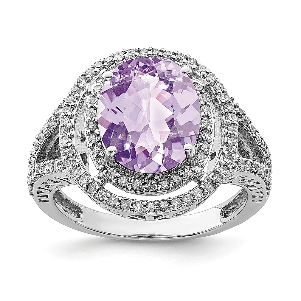 925 Sterling Silver Oval Diamond Pink Quartz Band Ring - Size 7.00 | Genuine Gemstone Fine Jewelry for Women | Elegant Gift for Her | Perfect for Anniversaries, Birthdays & Special Occasions