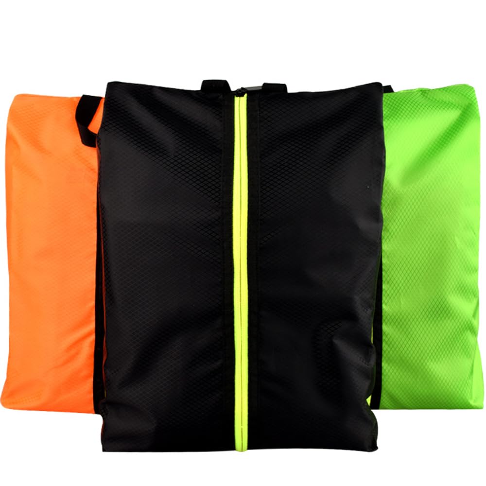 3 Pack Portable Shoe Bags for Travel - XL Waterproof Shoe Storage with Handle & Zipper - Unisex Shoe Organizer (Green, Orange, Black) - Perfect for Gym, Sports & Vacation Packing
