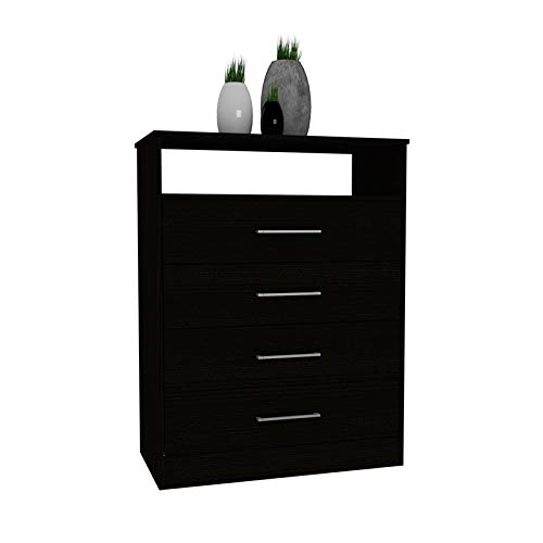 Modern Engineered Wood 4-Drawer Dresser for Bedroom - Black Finish | Trent Home | Space-Saving Storage Solution for Clothes, Accessories & Bedroom Organization