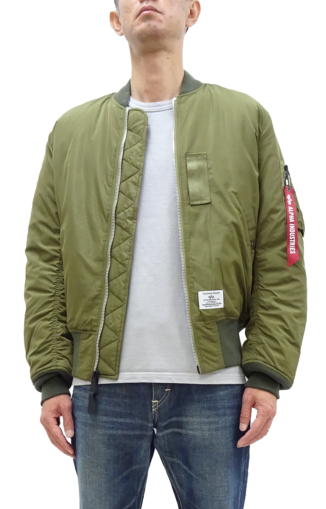 Alpha Industries Lightweight MA-1 Bomber Jacket for Men - Updated MA1 Flight Jacket in Olive Green | Casual Outerwear for Everyday Wear & Street Style