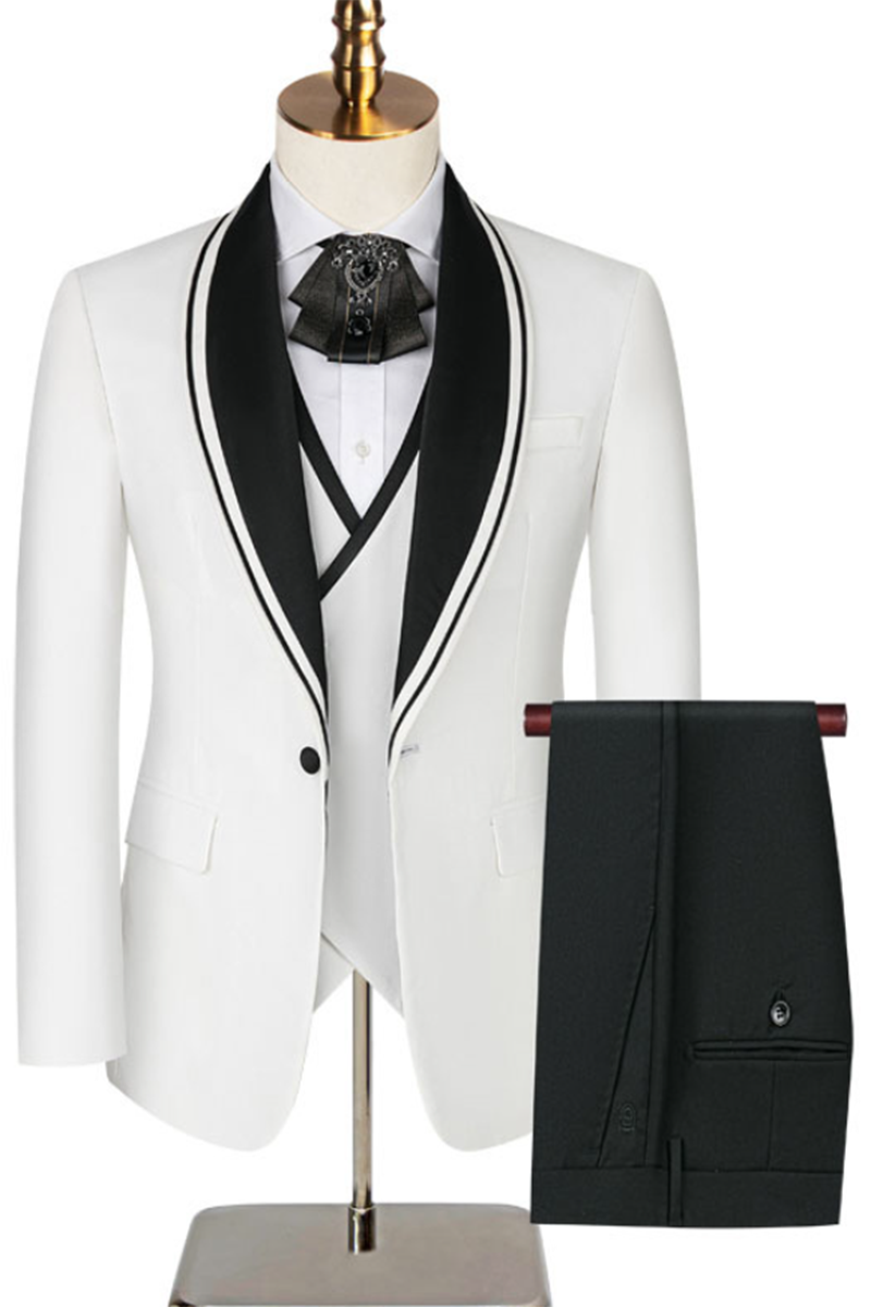 Men's Black & White 3-Piece Tuxedo Suit with Shawl Lapel for Wedding, Groom & Party - Formal Evening Wear for Prom, Gala & Special Occasions