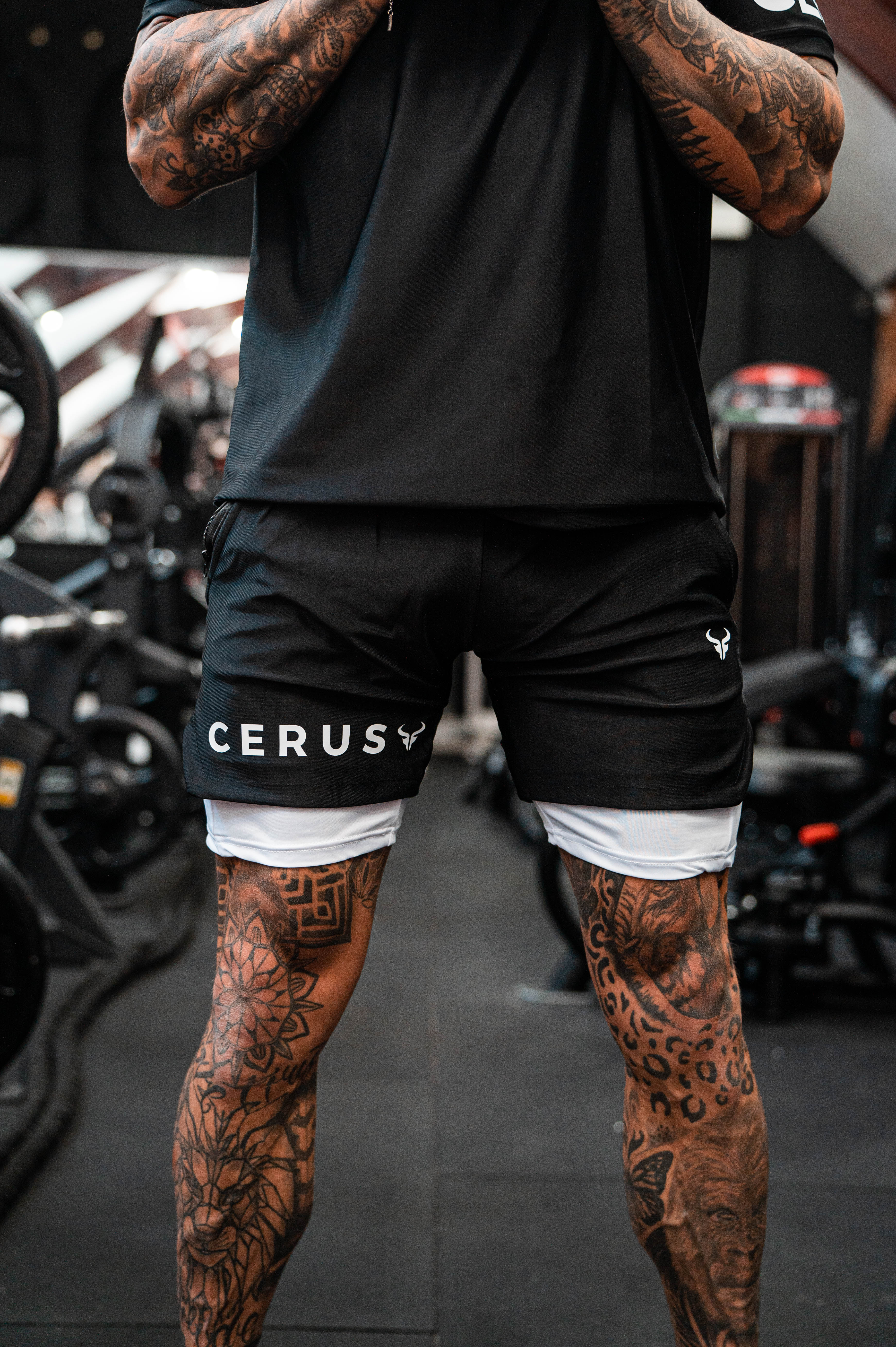 Cerus Black Apex 2-in-1 Running Shorts with Liner - Men's Athletic Workout Gym Shorts for Running, Training & Outdoor Activities