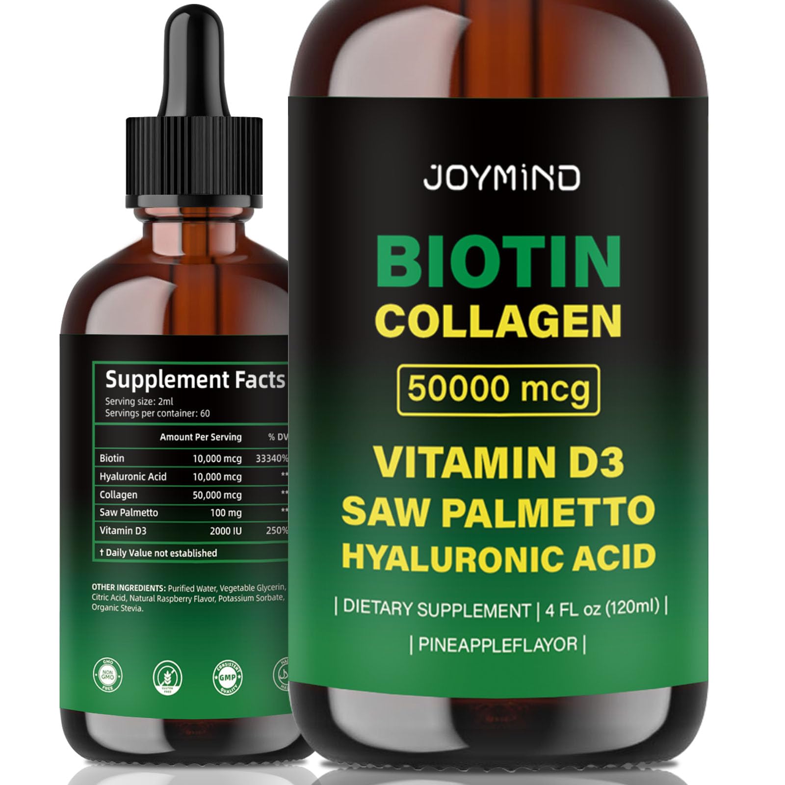 Extra Strength 50000mcg Liquid Biotin & Collagen Drops for Hair Growth - Promotes Strong Healthy Skin & Nails - Perfect for Daily Beauty Routine & Hair Care Regimen