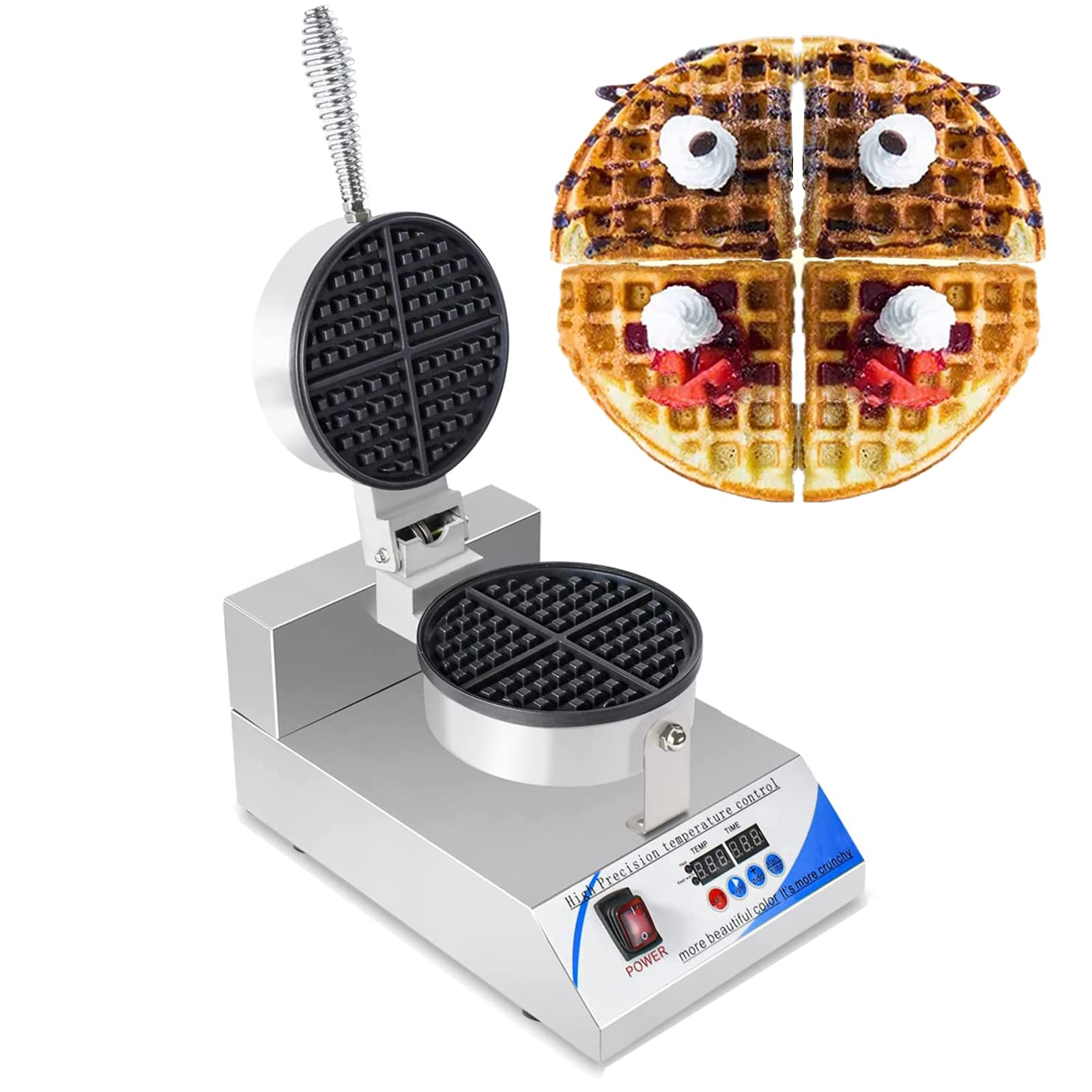 Commercial Belgian Waffle Maker - Electric Pancake Machine with Non-Stick Removable Plates & LED Temperature Control for Bakeries, Cafes, Restaurants - Perfect for Breakfast, Brunch, and Family Gatherings