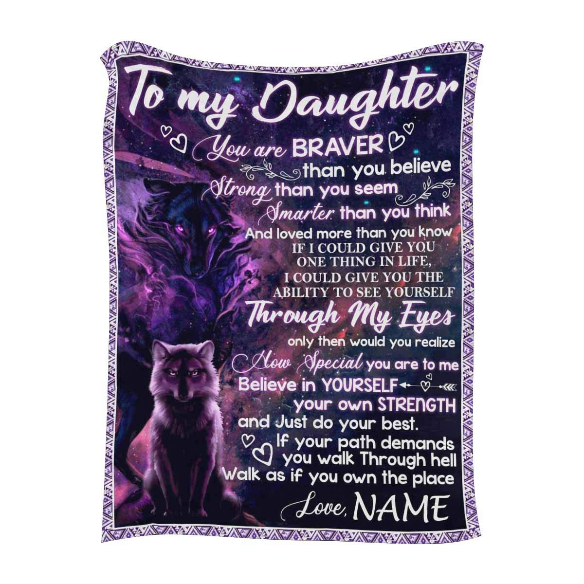 Personalized Wolf Blanket for Daughter - Soft Microfleece Travel Blanket from Mom & Dad with 'How Special You Are' & 'Believe in Yourself' Message - Perfect for Gifts, Bedroom Decor, and Cozy Travel