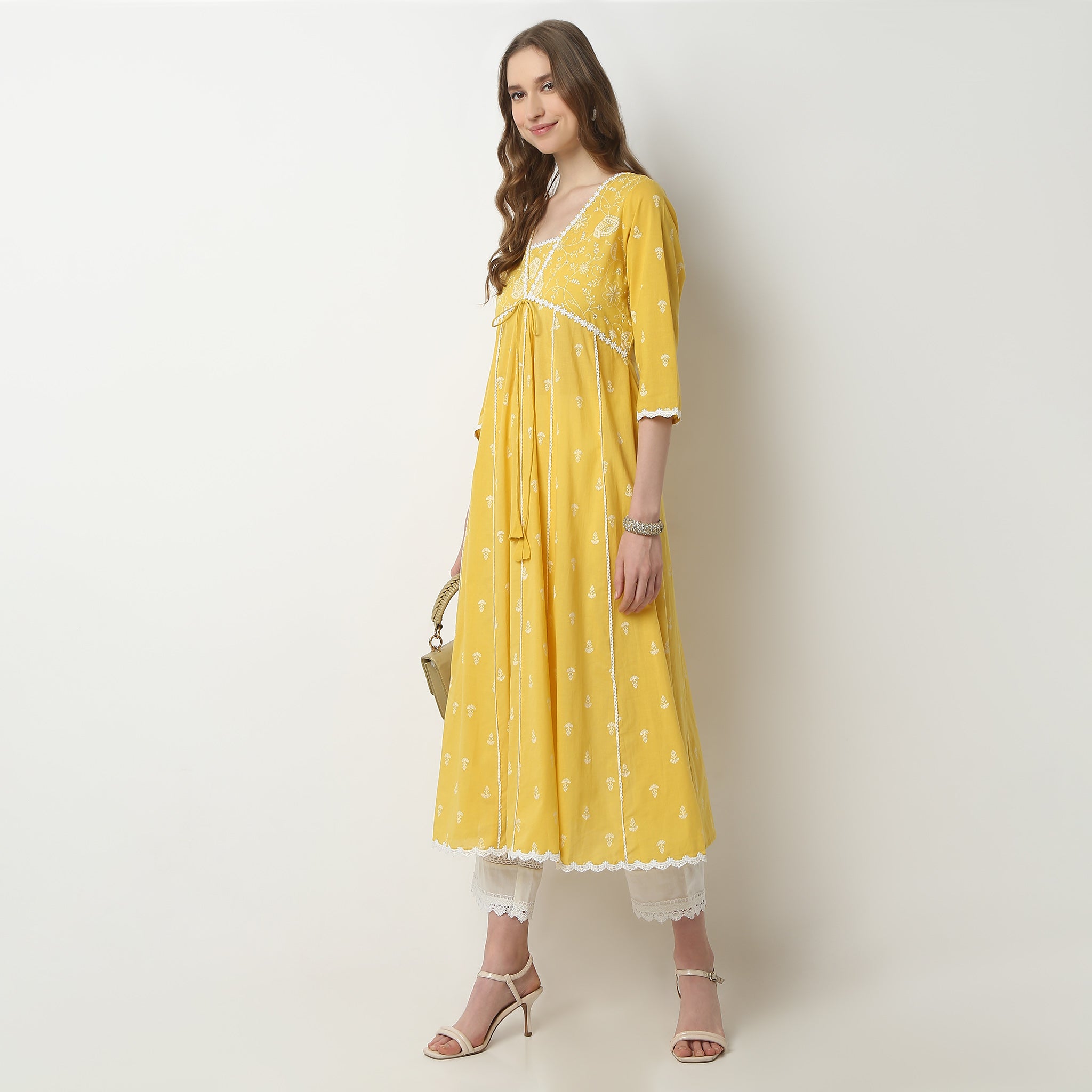 Flare Fit Printed V Neck Flared Alia Cut Below Knee Kurta for Women | Stylish Indian Ethnic Dress for Casual Wear, Parties & Festivals | Comfortable & Trendy Long Tunic Top