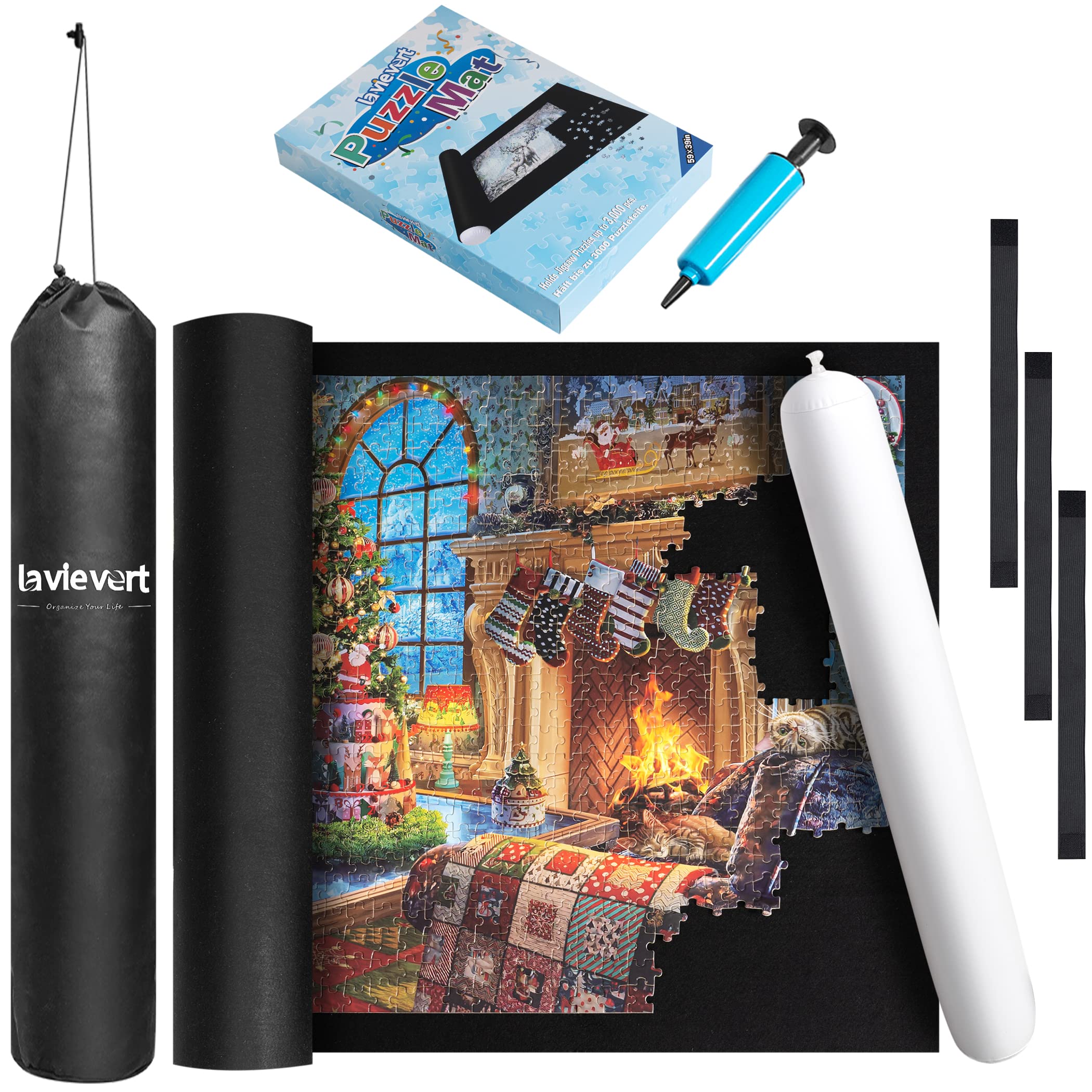 Lavievert Giant Jigsaw Puzzle Mat Roll Up - Portable Puzzle Saver Board for 3000 Pieces, Large Felt Puzzle Storage Mat with Drawstring Bag & Hand Pump | Perfect for Travel, Home Organization & Puzzle Enthusiasts