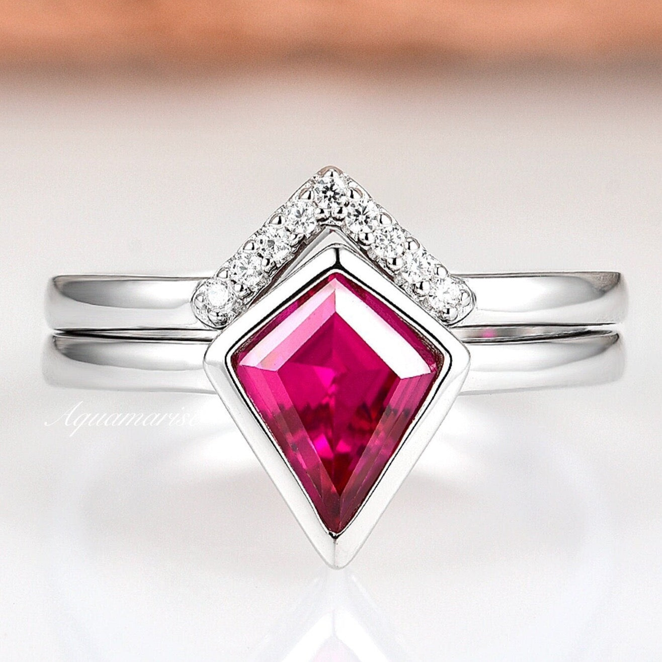 Kite Ruby Ring Set in Sterling Silver - Elegant Jewelry for Women, Gift for Her, Valentine's Day, Anniversary & Special Occasions