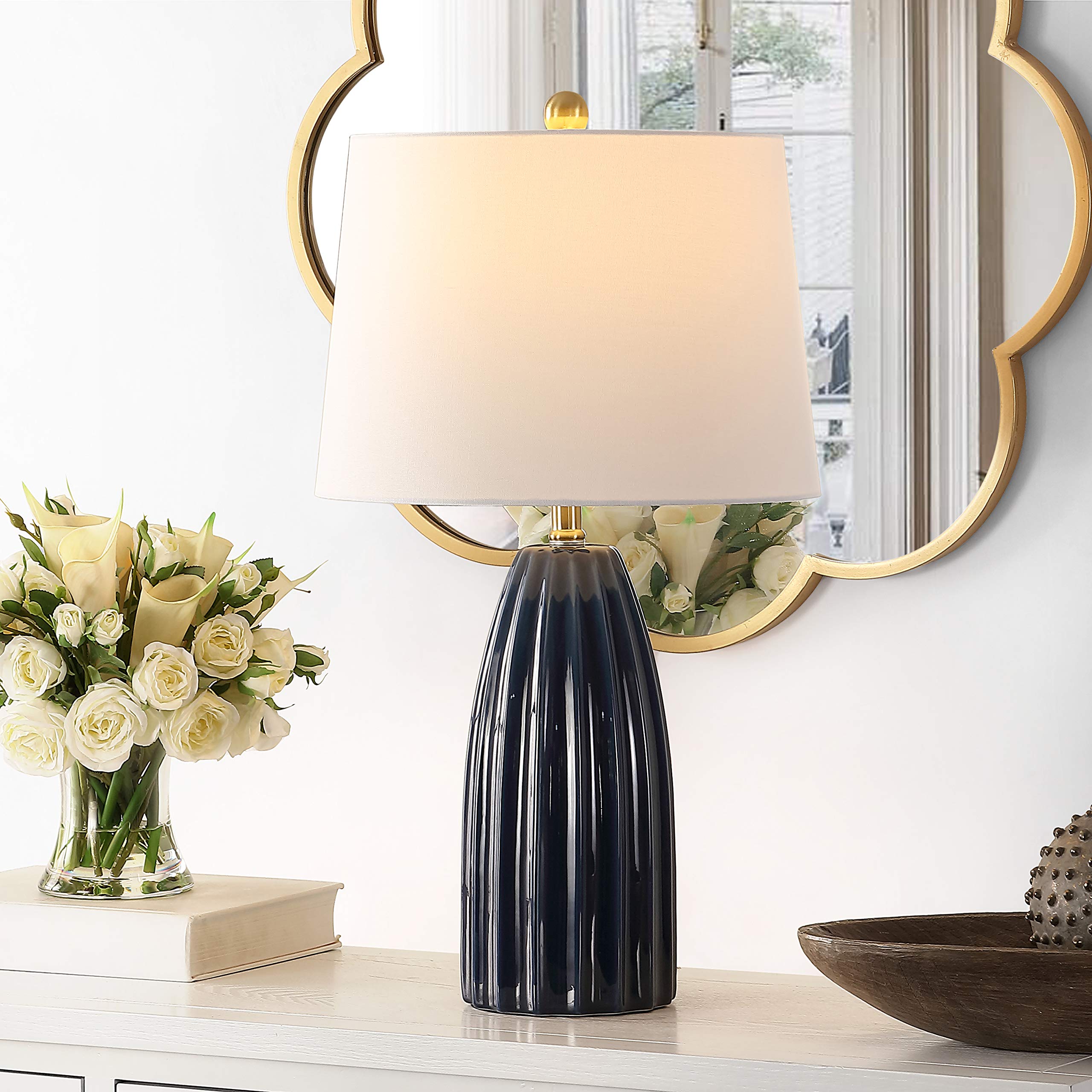 SAFAVIEH Kayden 26-inch Modern Navy Blue Ceramic Table Lamp with LED Bulb - Bedroom, Living Room, Home Office & Nightstand Lighting for Cozy Ambiance