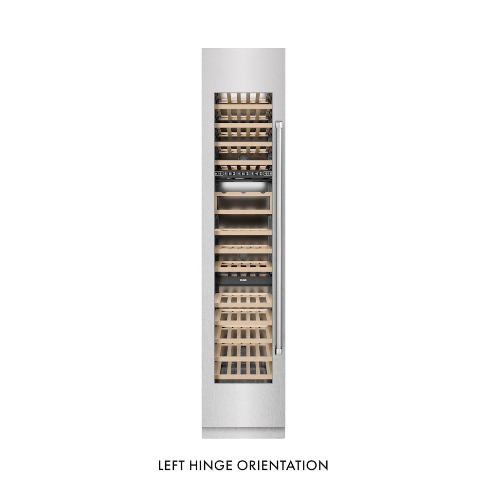 ZLINE 18 Inch 9.0 Cubic Feet Triple Zone 68 Bottle Left Hinge Stainless Steel Wine Cooler Refrigerator - Perfect for Home Bars, Wine Cellars & Entertaining (RCWVL SN 18)
